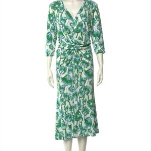 Diane von Furstenberg DVF Timmy Ruched Printed Midi Dress - Size Medium